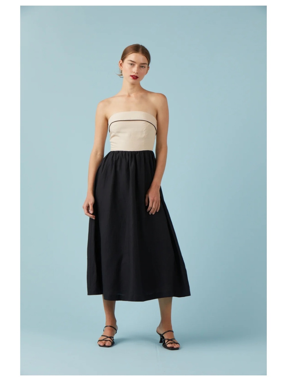 Sophie Rue Cream and Black Strapless Midi Dress